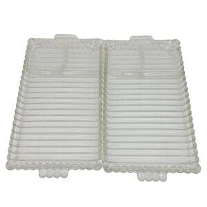 2 Vintage Hazel Atlas Ball & Ribbed Sip & Smoke Snack Trays 1305 10 7/8" EUC